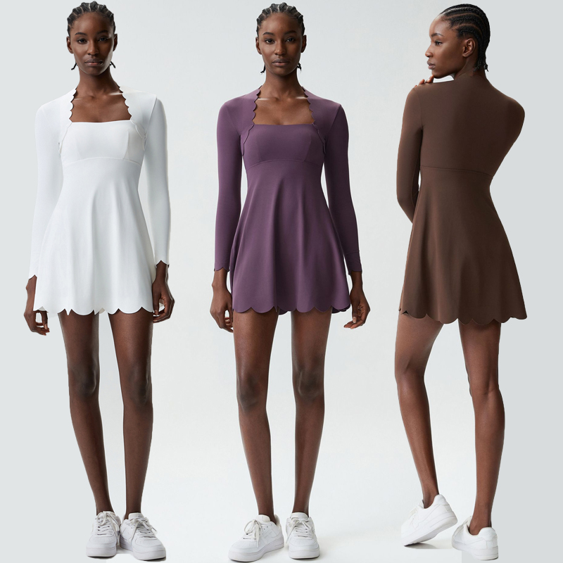 Yoga Fitness Dress - Rok Tenis Yoga Wanita Warna Solid