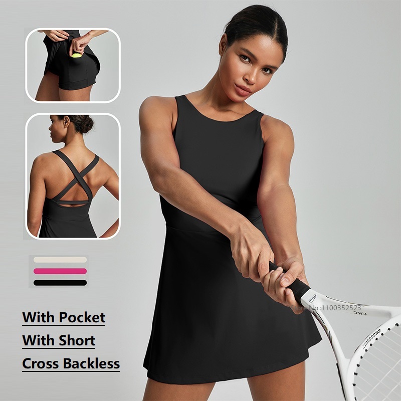 Yoga Fitness Dress - Gaun Tenis Wanita Tanpa Punggung, Gaun