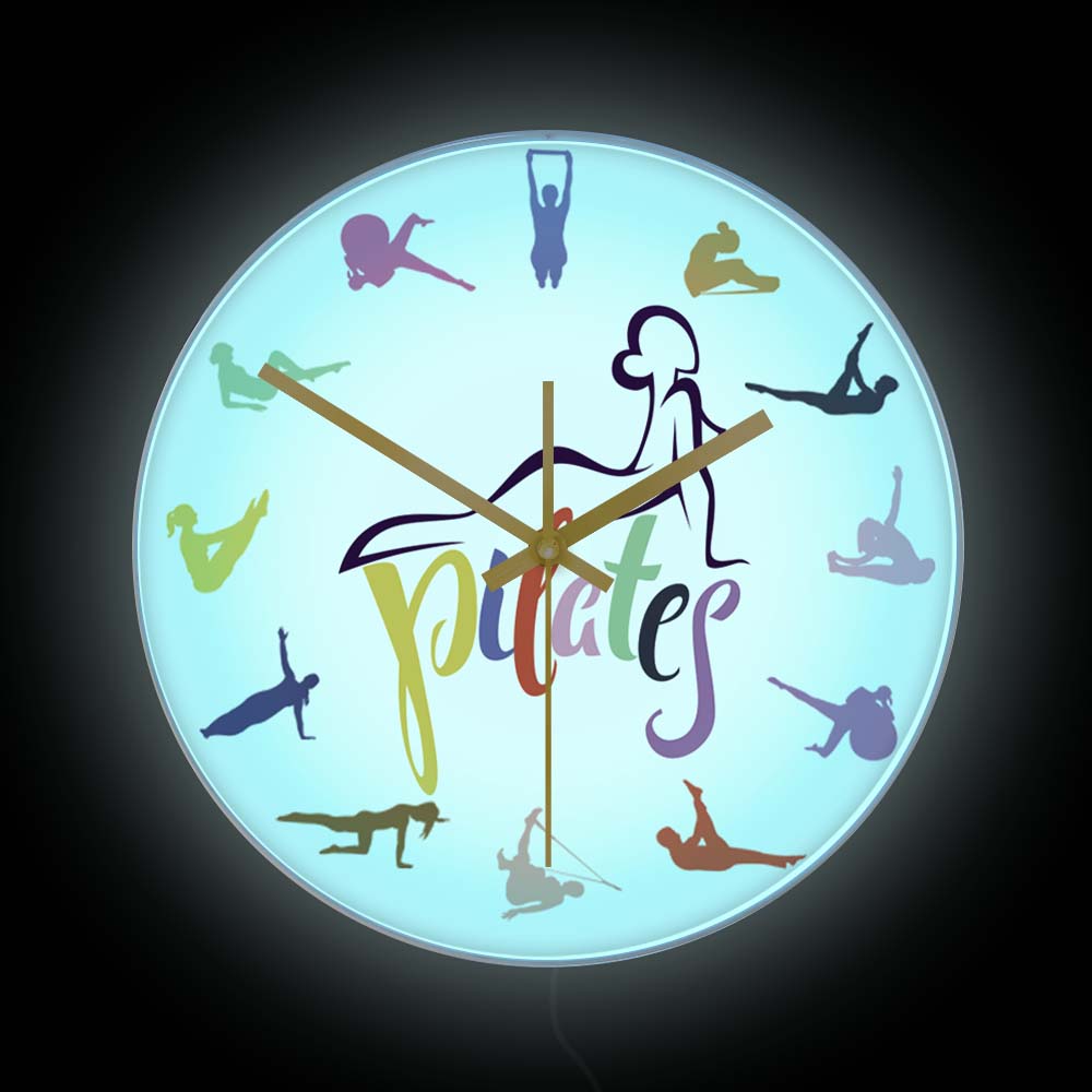 Yoga Fitness Room - Jam Dinding Cetak Warna-warni Pilates Pose