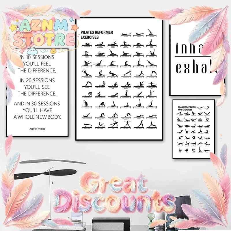 Yoga Fitness Room - Poster Bagan Latihan Pilates, Cetakan Kanvas,