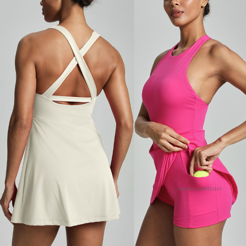Gaun Tenis Wanita Tanpa Punggu - Yoga Fitness Dress ulasan dan harga