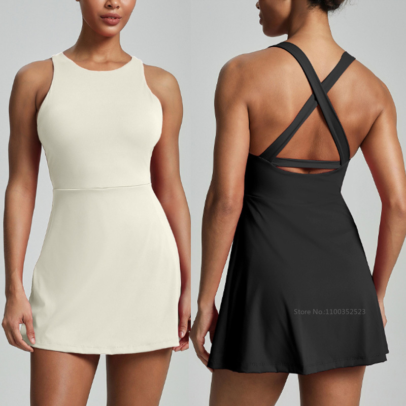 Gaun Tenis Wanita Tanpa Punggu - Yoga Fitness Dress ulasan dan harga